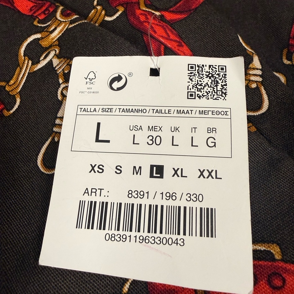Zara chocolate brown, gold , and Red Patterned Cropped Pants A309 measure in pic - Picture 9 of 11
